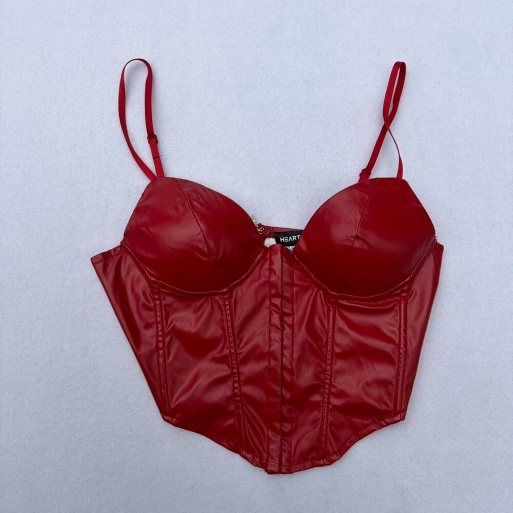 Vintage y2k Hearts Rob Red Faux Leather Bustier Corset Top Sz S Summer Biker